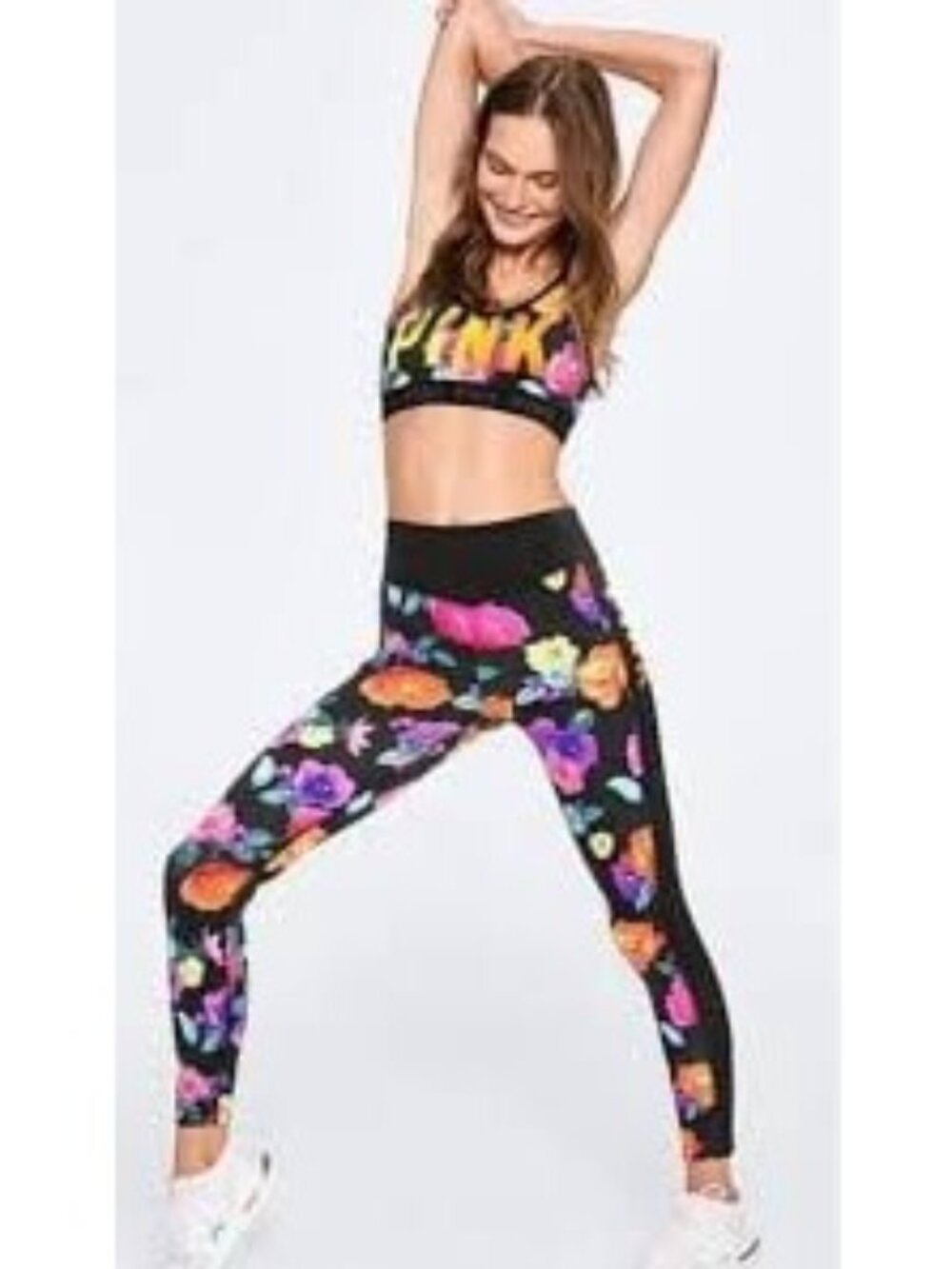PINK Victoria's Secret Leggings Women’s Medium Black Floral Ultimate High Waist